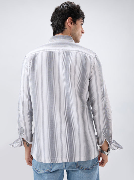 Contrast Echo Grey Stripscape Double Pocket Overshirt