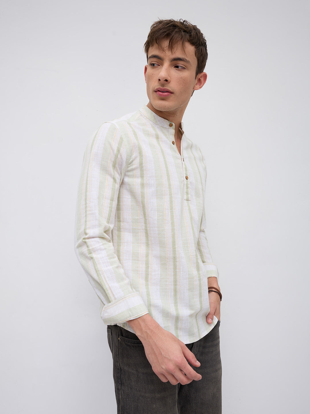 Greenline & White Vertical Stripe Kurta