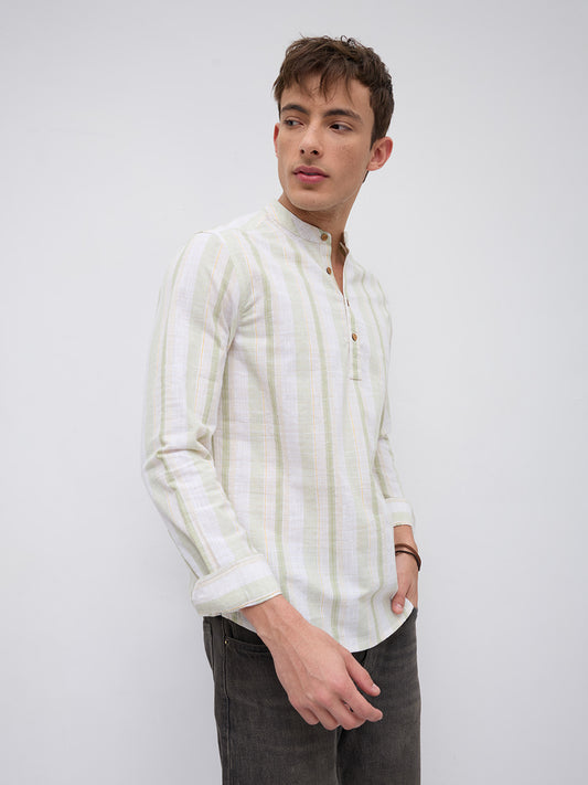 Greenline & White Vertical Stripe Kurta