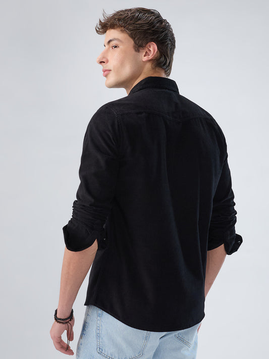 Timeless Black Corduroy Double Flap Pocket Overshirt