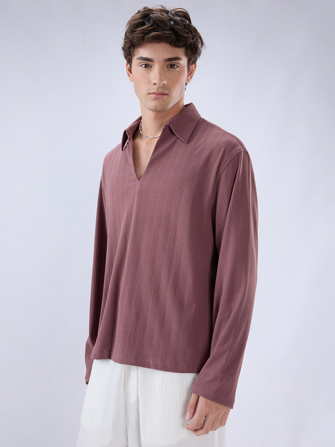 Heather Purple Fine Weave Oversized Knitted Polo Shirt