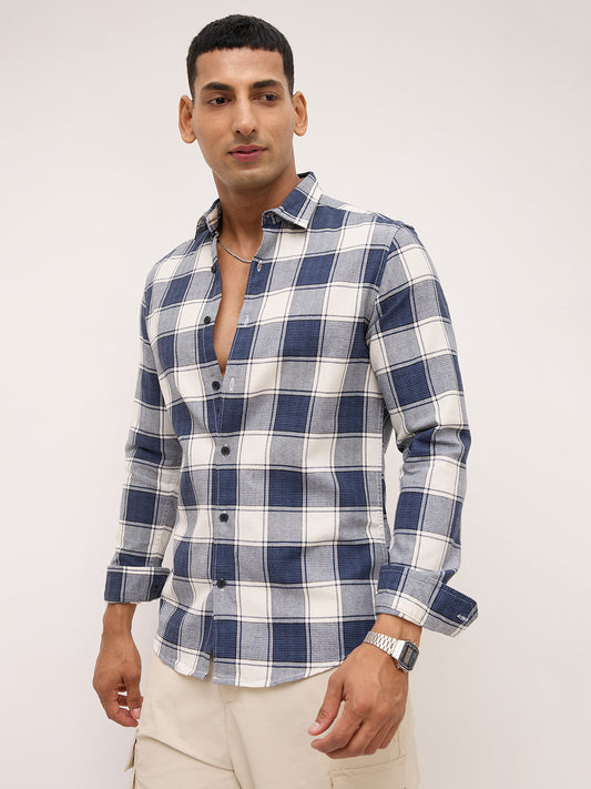 Navy & White Bold Frame Checks Shirt