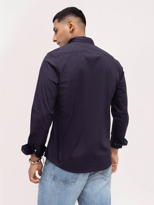 Navy Button-Down Collar Business Shirt