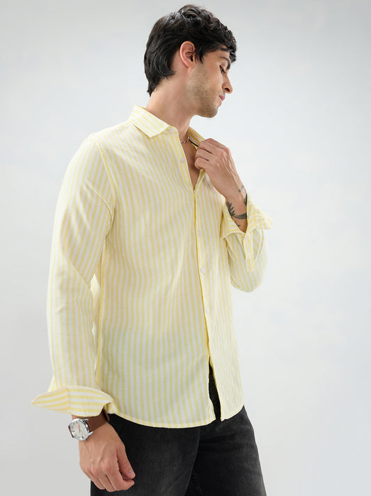 Butter Yellow Candy Striped Vacation Shirt