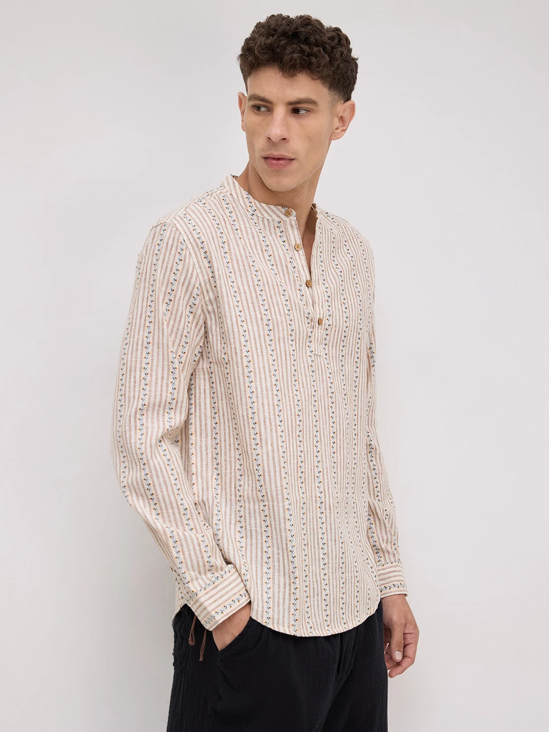 Desert Bloom Linen Blend Striped Kurta