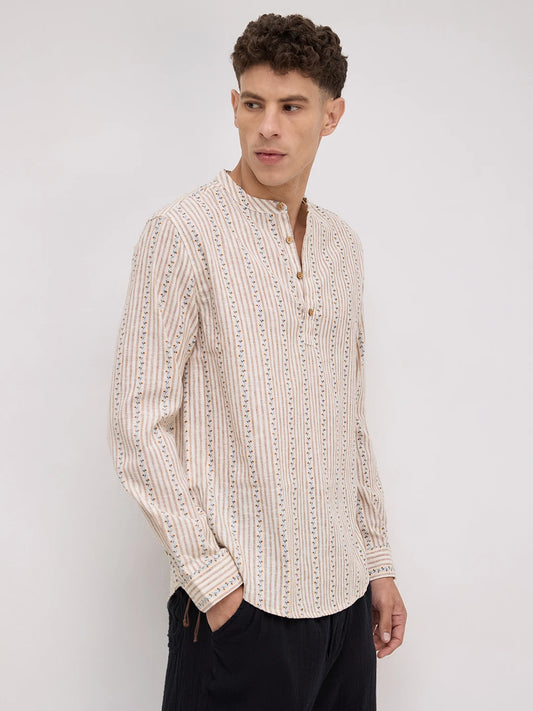 Desert Bloom Linen Blend Striped Kurta