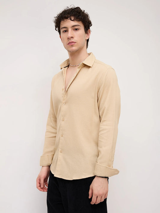 Sand Beige Honeycomb Textured Shirt
