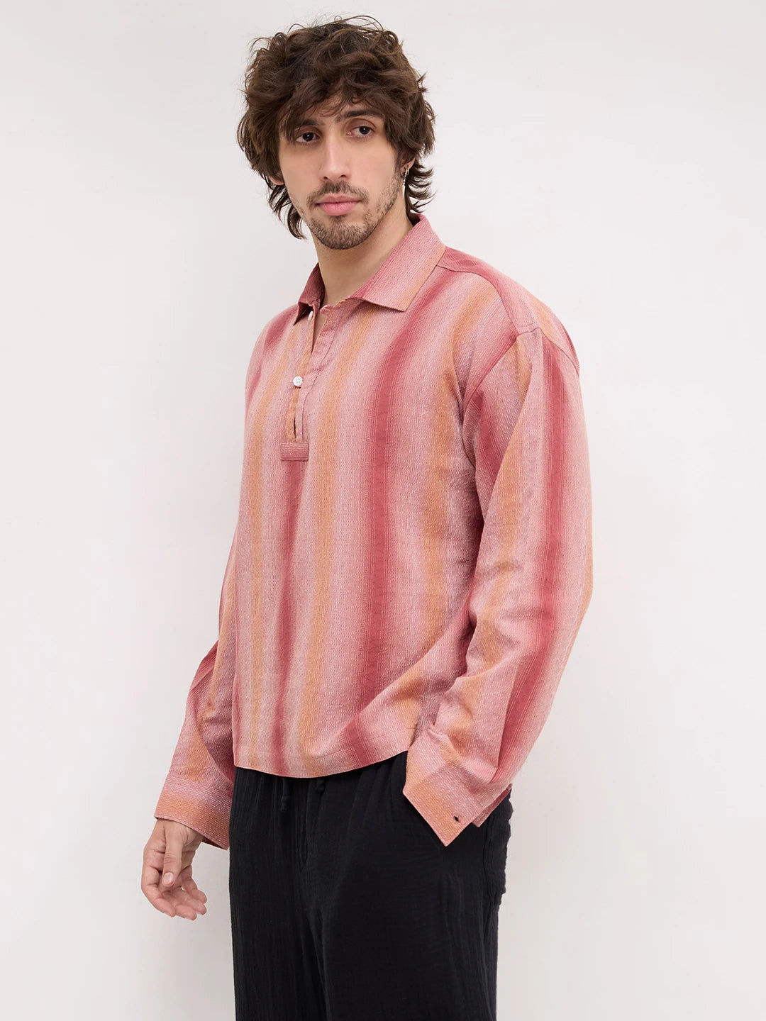 Salmon Pink Nomad ShadowLoom Loop Button Oversized Shirt