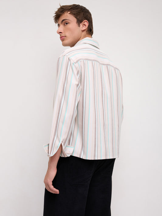 Sunwashed Multi Stripe Weave Boxy Fit Crop Shirt