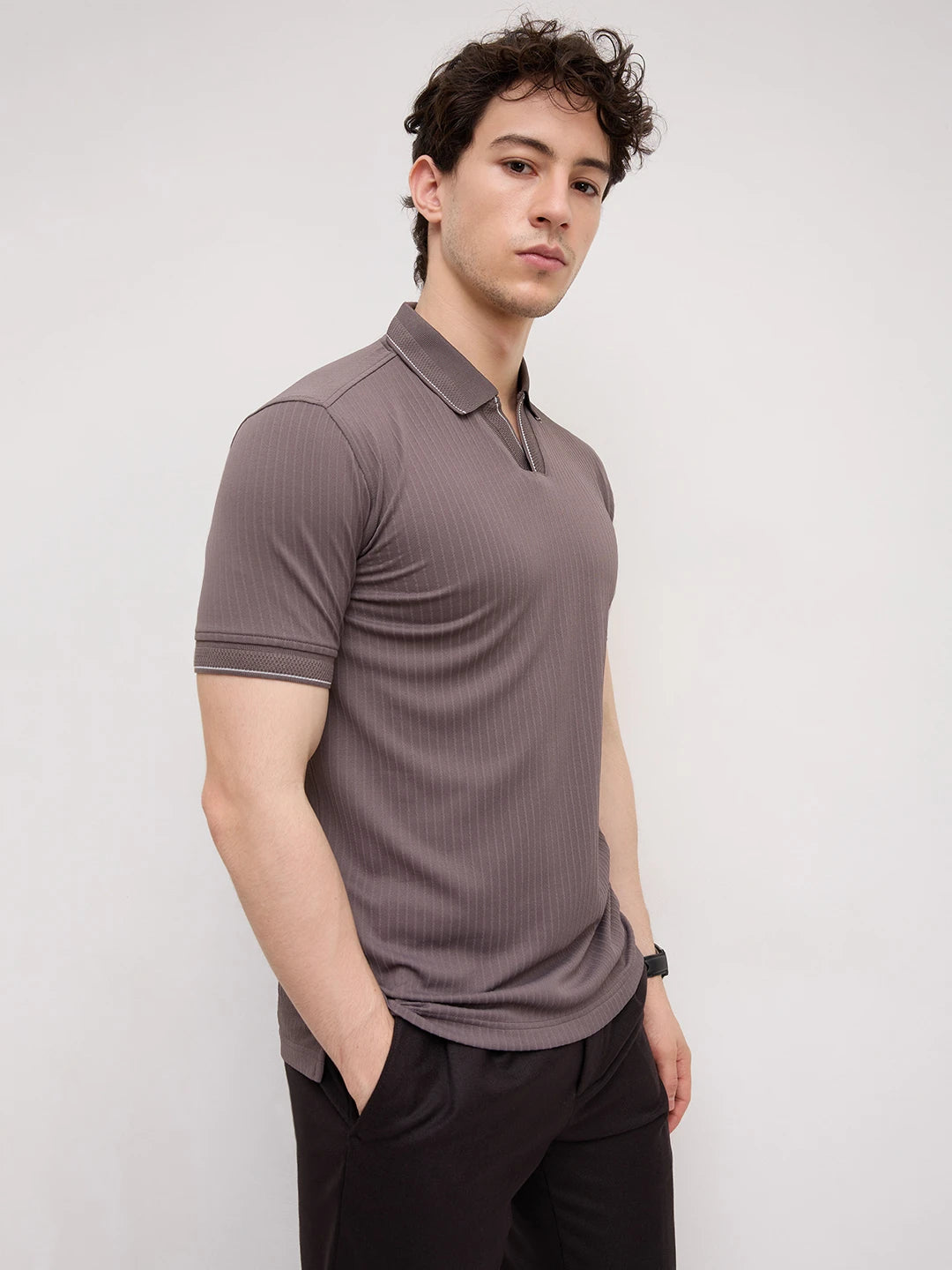 Graphite Grey Pinstripe Weave Polo Tee
