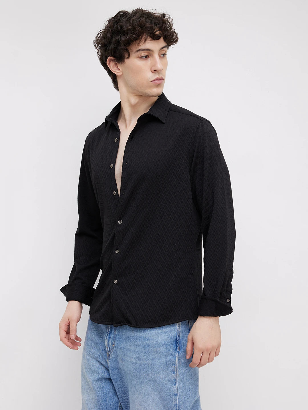 Classic Black Textured Shirt