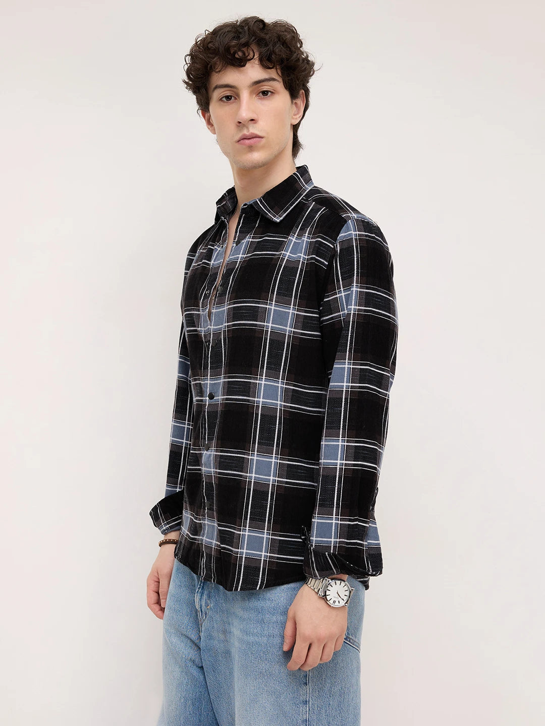 Refined Black & Blue Plaid Checks Flannel Shirt