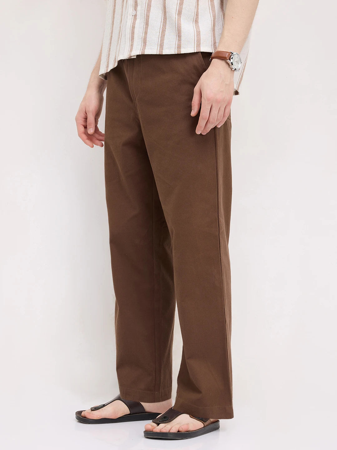 Luxe Chocolate Brown Cord Straight Fit Trousers