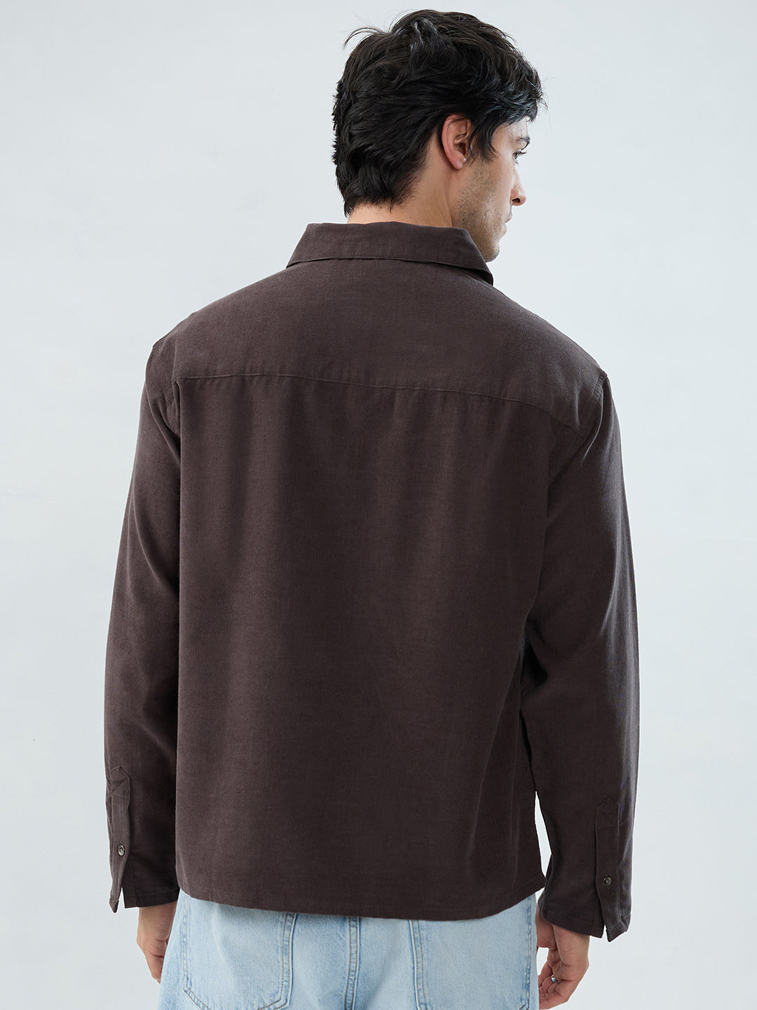 Charcoal Grey Corduroy Cuffless Oversized Shirt