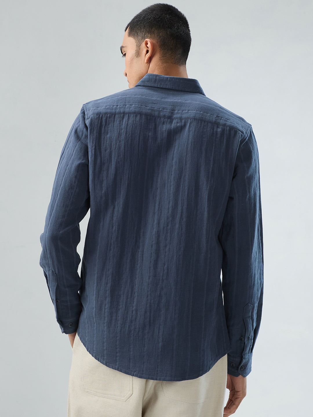 Gunmetal Grey Double Cloth Striped Shirt