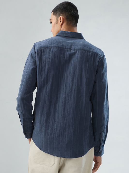 Gunmetal Grey Double Cloth Striped Shirt