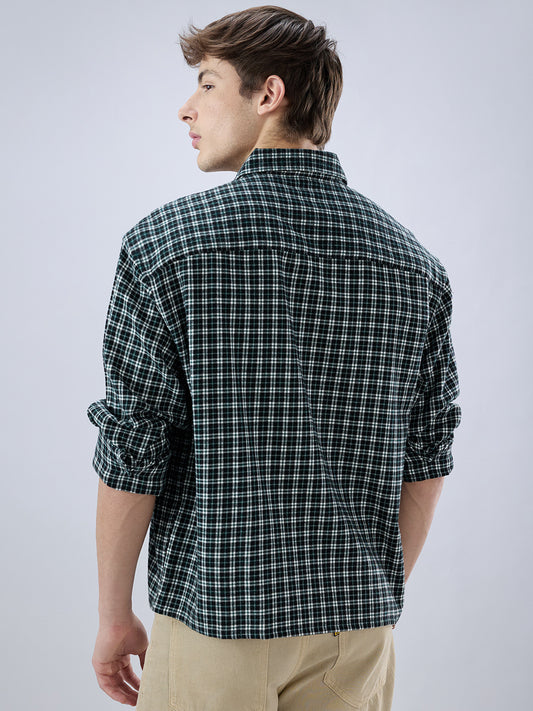 Multi Shepherd’s Check Boxy Fit Crop Flannel Shirt