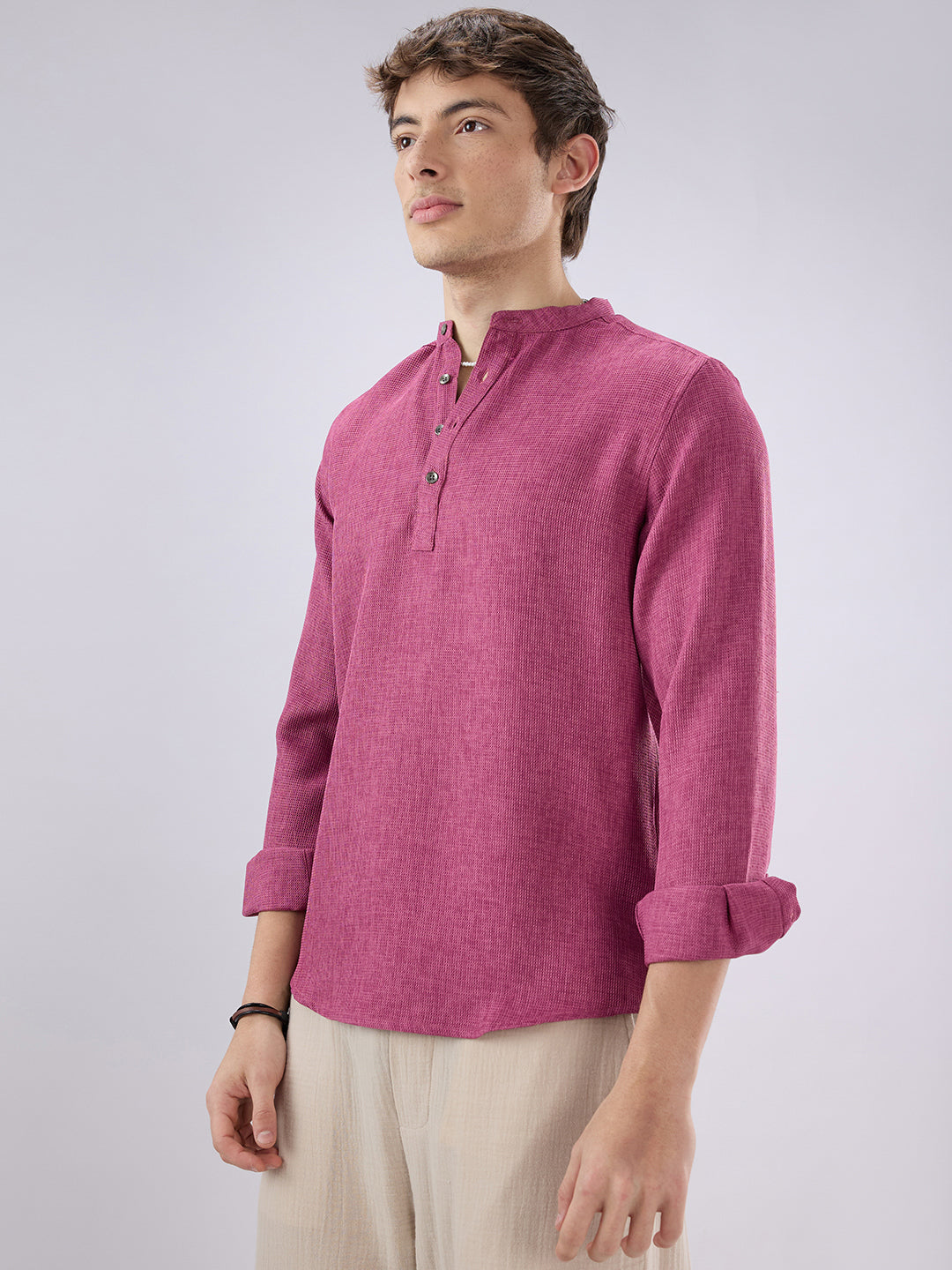 Hibiscus Maroon Textured Weave Kurta