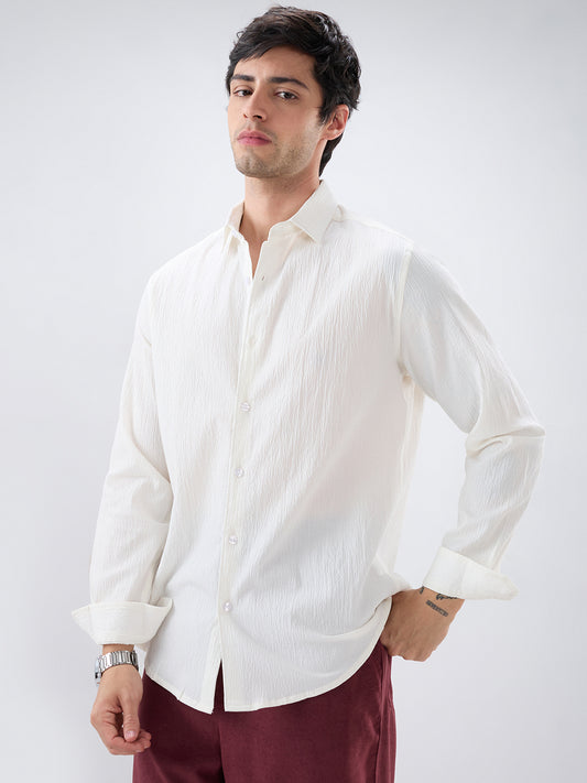 Cloud White Breezy Textured Shirt