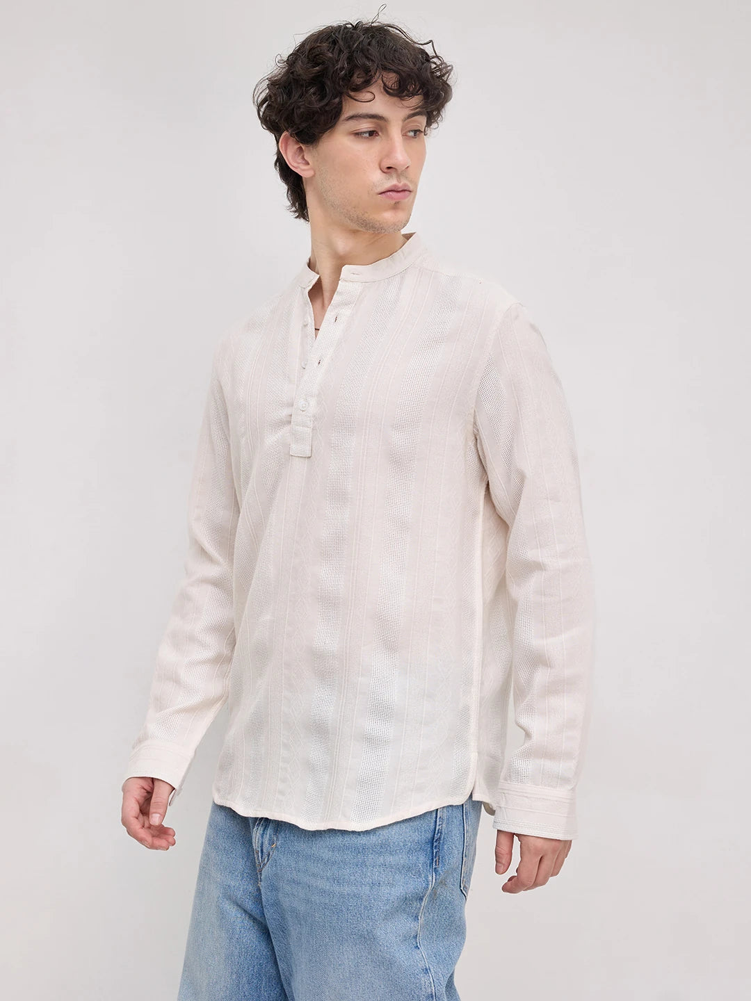Luxe Ivory Quilted Grid Textured Kurta