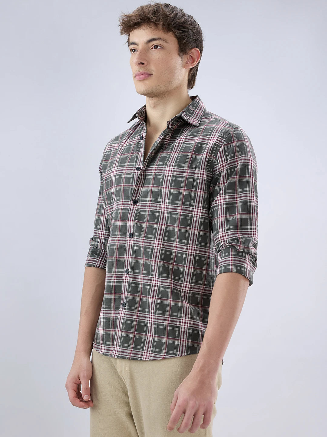 Green & Maroon Tartan Checkered Shirt