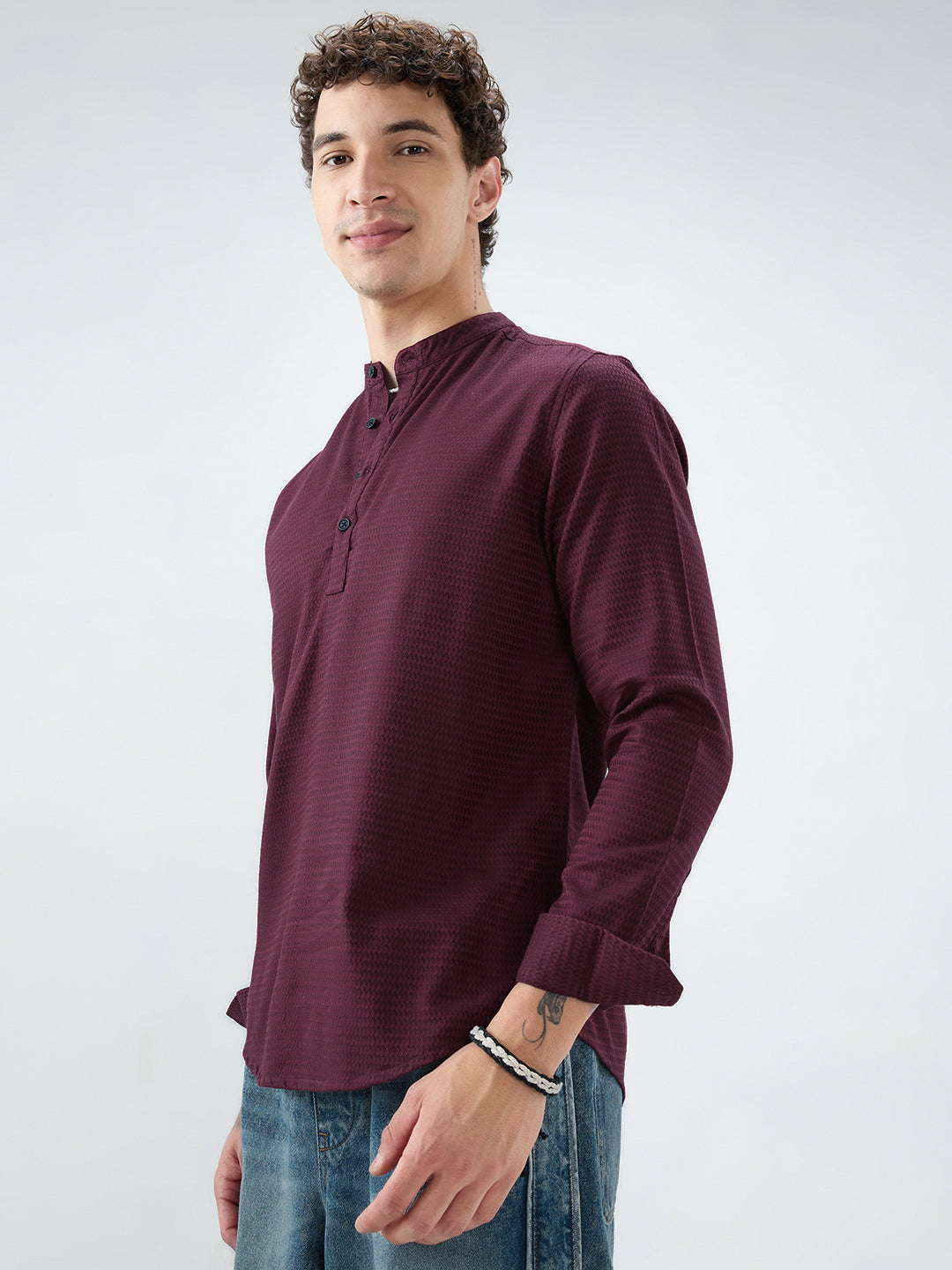 Garnet Red Wavey Textured Kurta