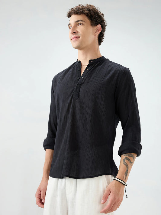 Sheer Black Linear Crepe Kurta