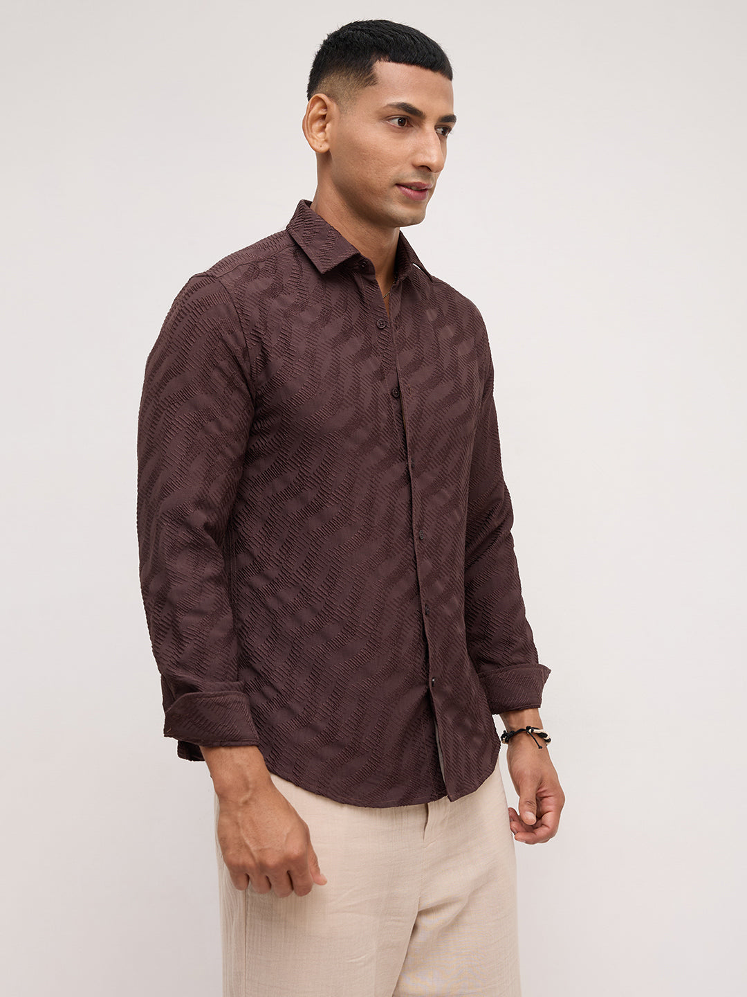 Deep Cocoa Brown Contour Weave Shirt