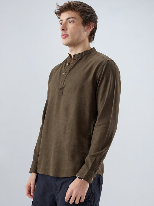 Premium Olive Green Linen Blend Kurta