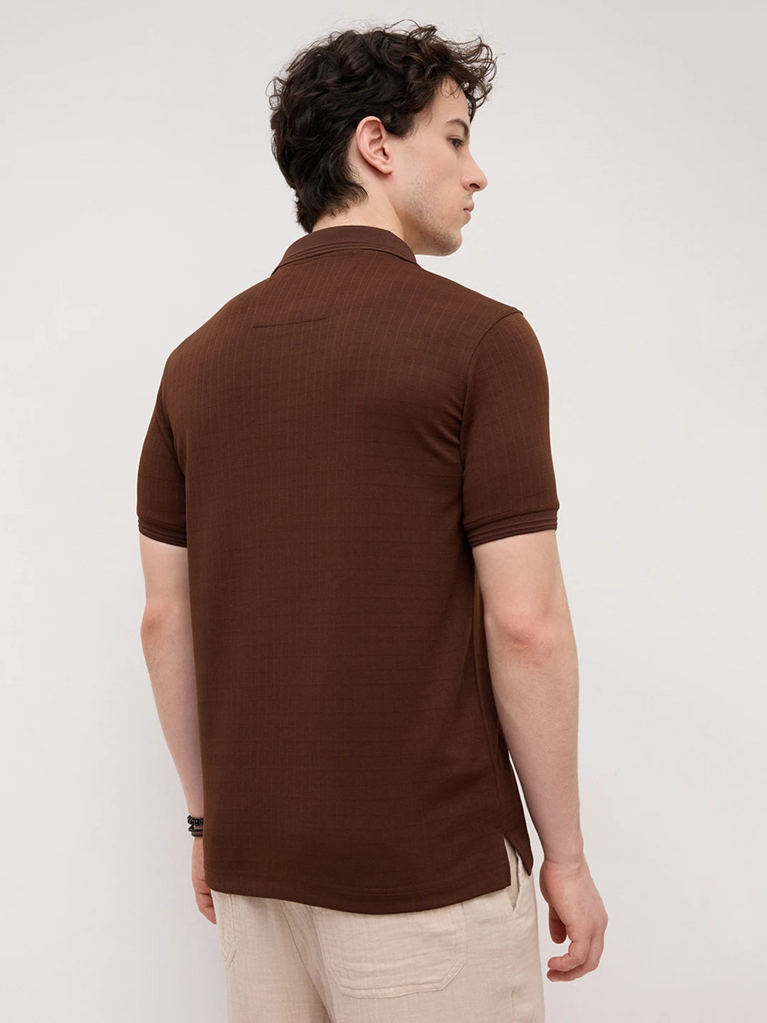 Brunette Brown Checks Weave Polo Tee