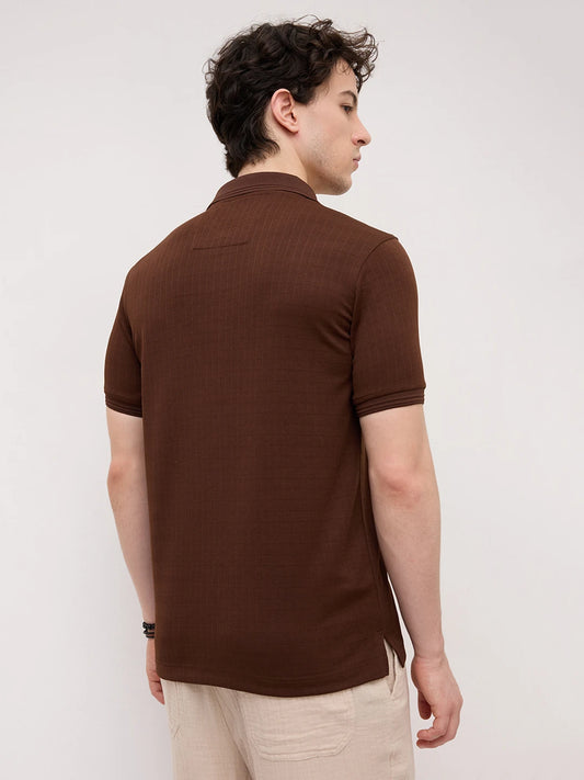 Brunette Brown Checks Weave Polo Tee