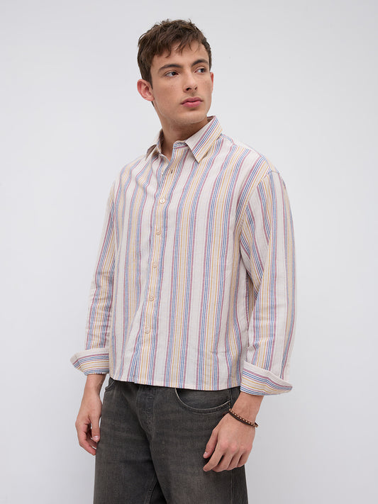 Ornate Multicolor Striped Boxy Fit Crop Shirt