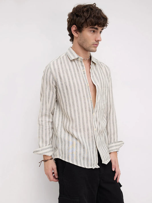 Olive & Ivory Striped Casual Shirt