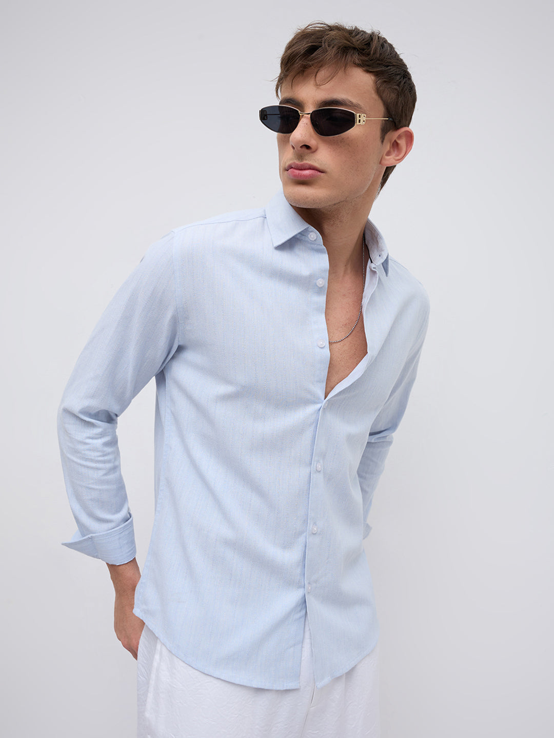 Sky Blue Linear Coastal Weave Shirt