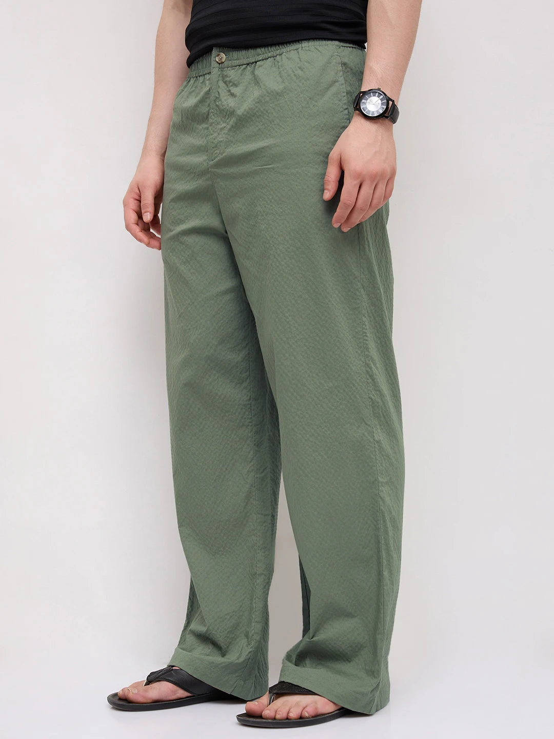 Sage Green Fine Textured Wide Leg Trousers
