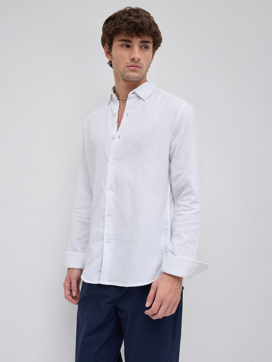 Timeless White Subtle Textured Button-Down Collar Shirt