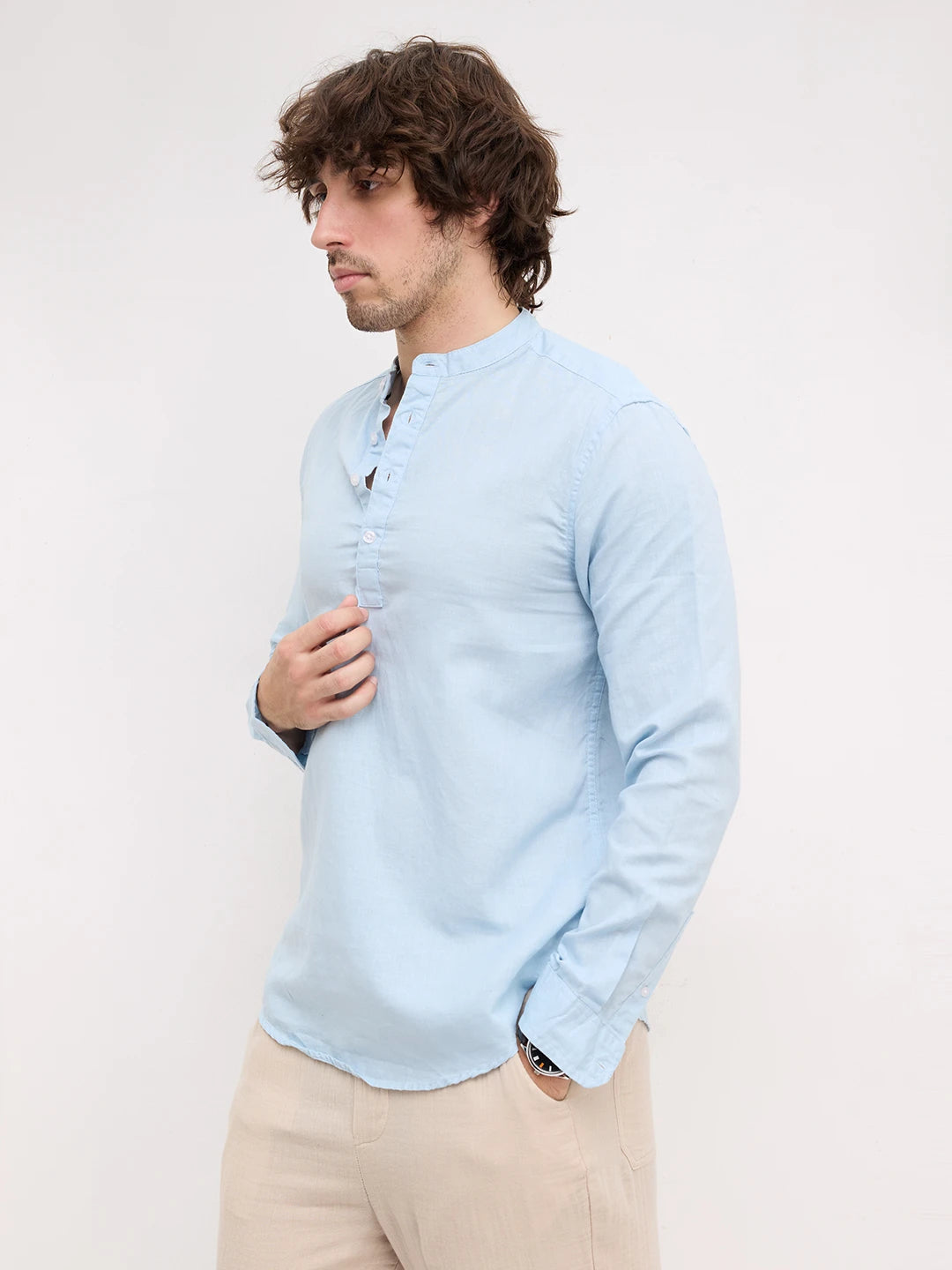 Rich Morning Blues Linen Blend Kurta