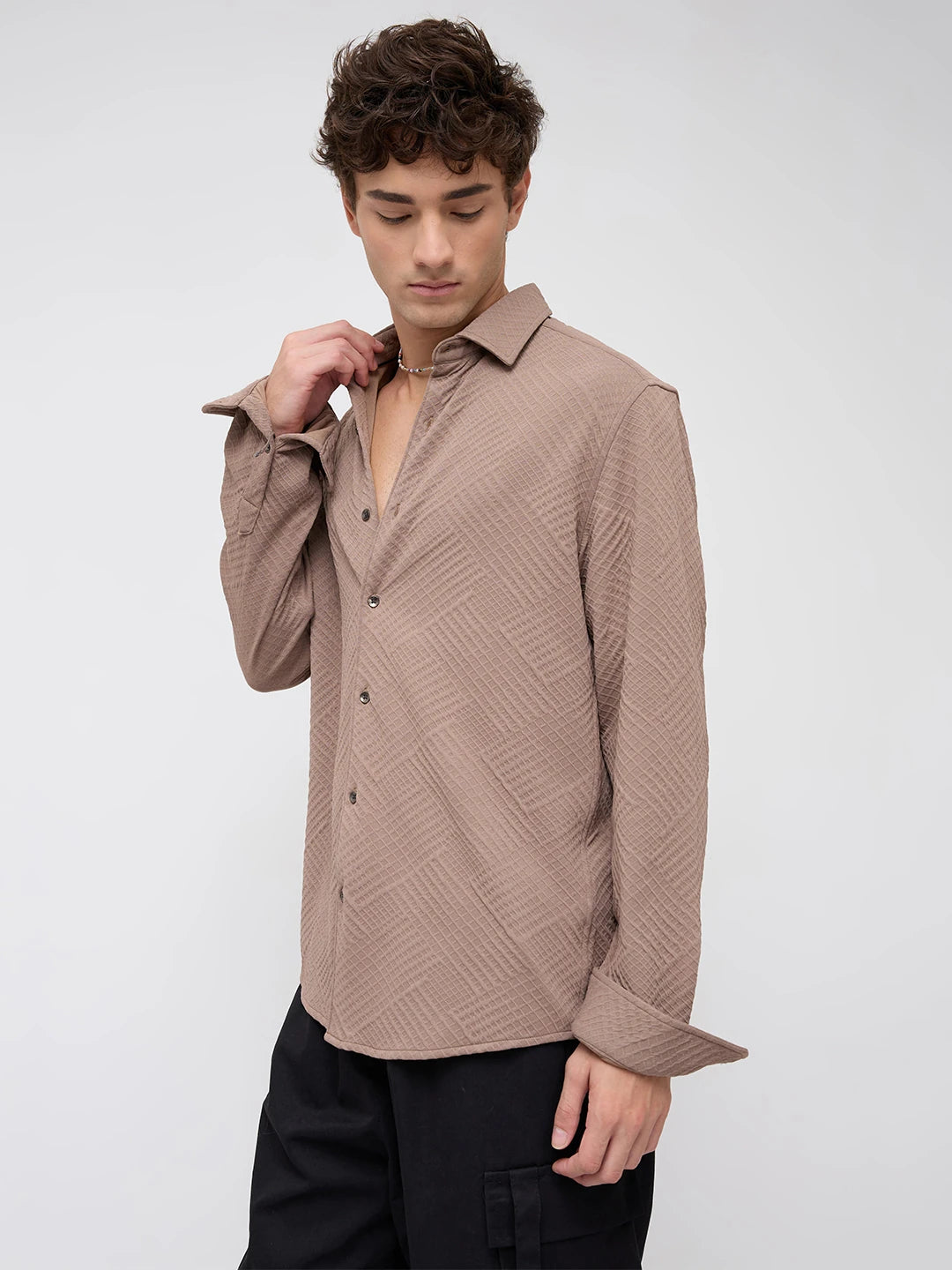 Bear Brown Maze Textured Knitted Shirt