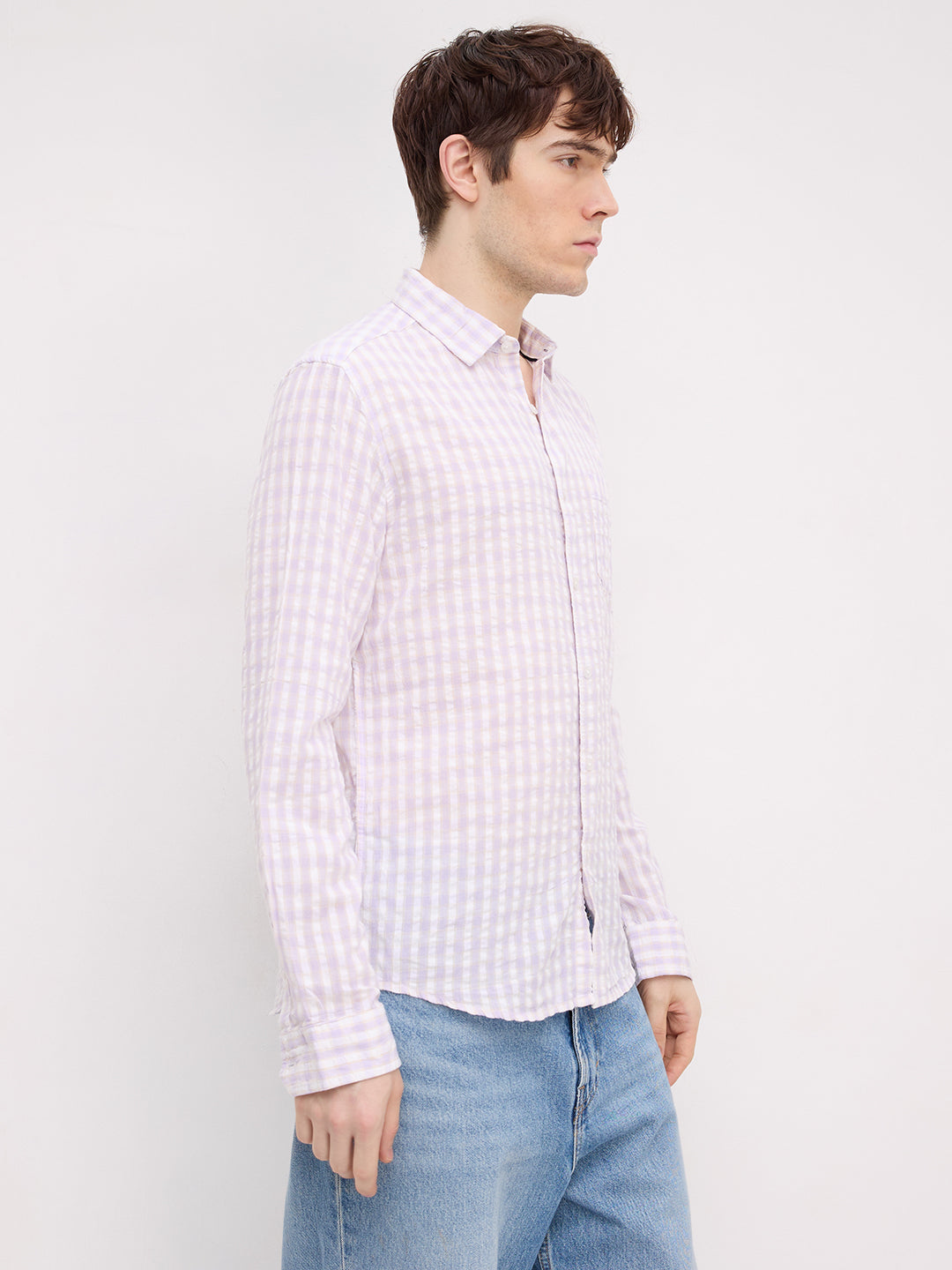 Muted Lilac Shadow Check Calm Aesthetic Shirt