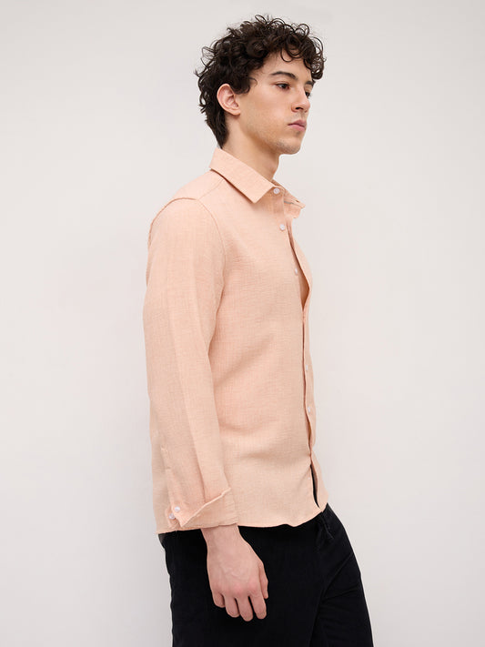 Classic Peach Slub Textured Everyday Shirt