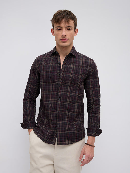 Elegant Deep Maroon Multi Checks Shirt