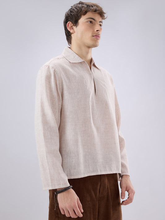 Brownish Tint Textured Cuffless Oversized Shirt