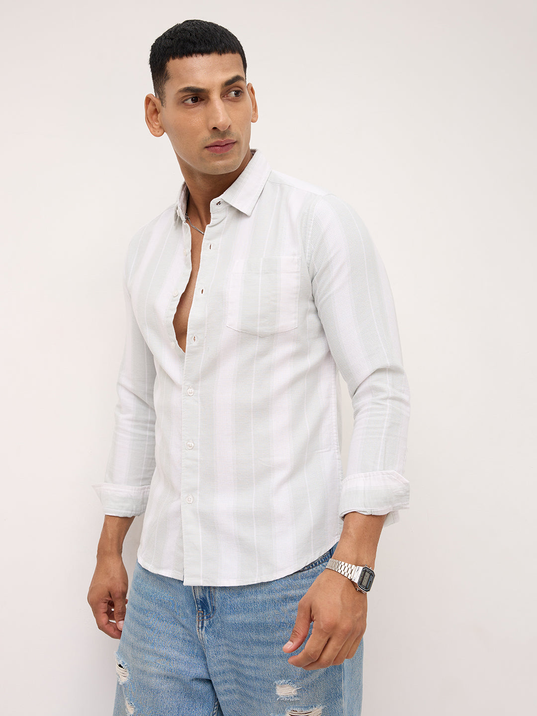 Sage Mist Textured Vertical Resort Shirt