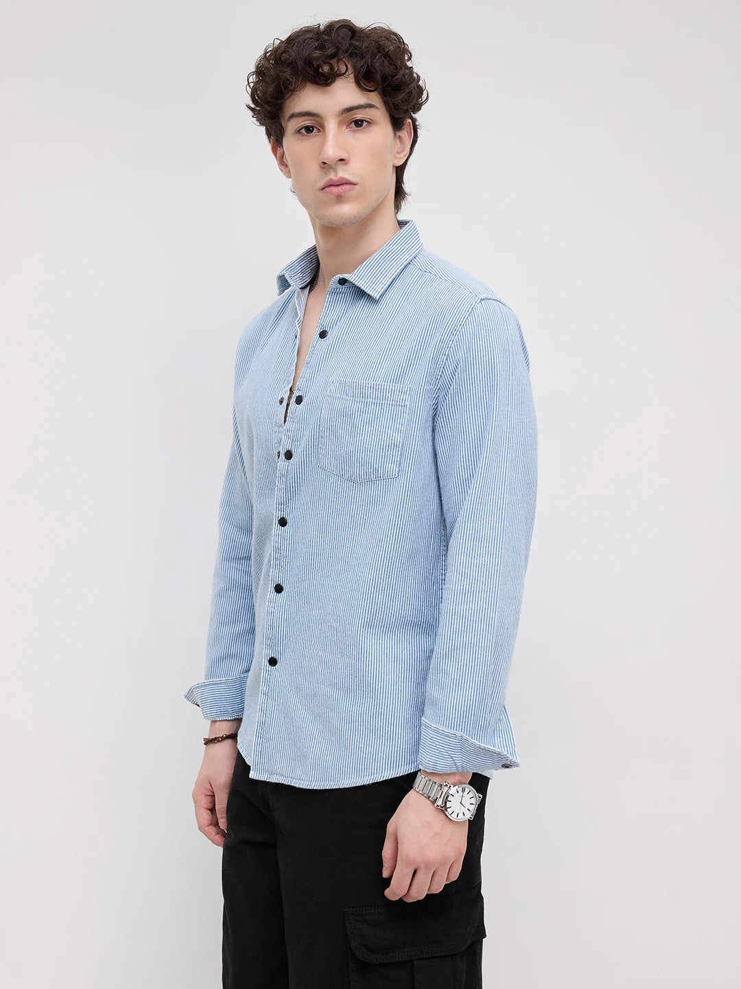 Denim Blue Pencil Stripe Shirt