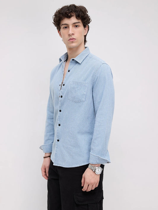 Denim Blue Pencil Stripe Shirt