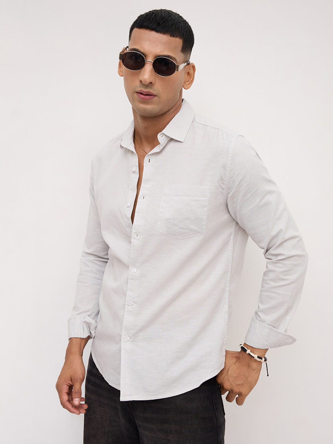 Trendy Pastel Grey Fine Textured Shirt