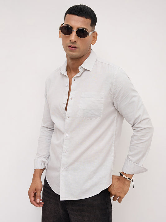 Trendy Pastel Grey Fine Textured Shirt