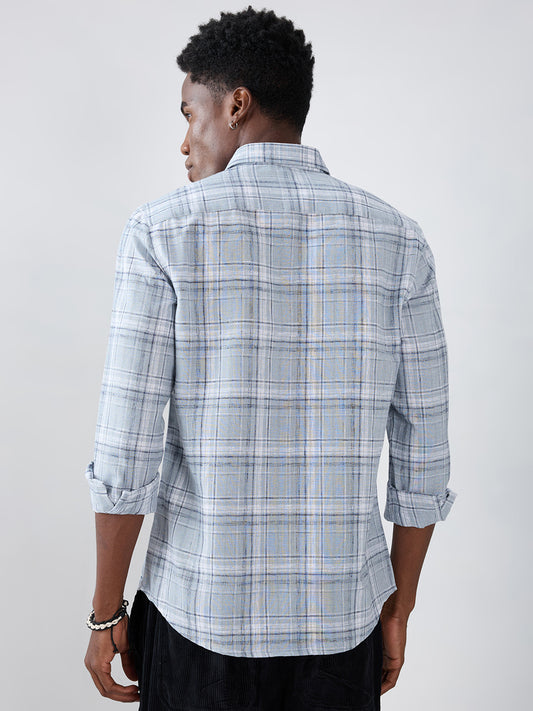 Blue Mist Plaid Checks Jacquard Shirt