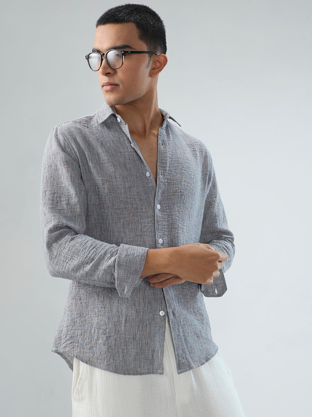 Graphite Grey Textured Crinkled Shirt