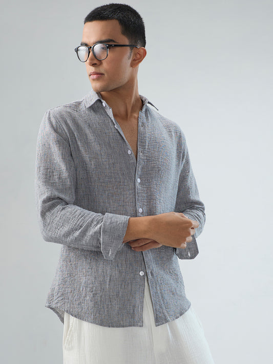 Graphite Grey Textured Crinkled Shirt